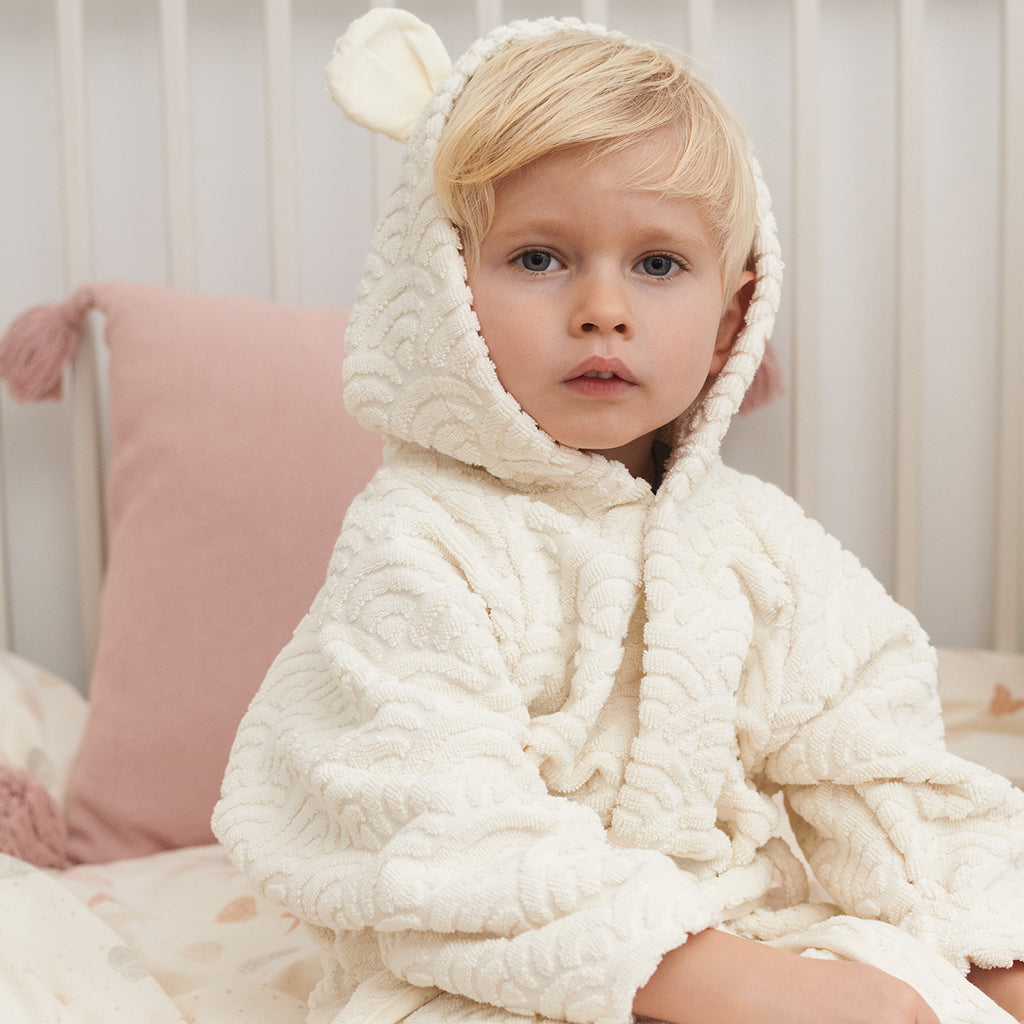 Bathrobe, Hooded w/ ears, 1-2 yrs - GOTS Off-White