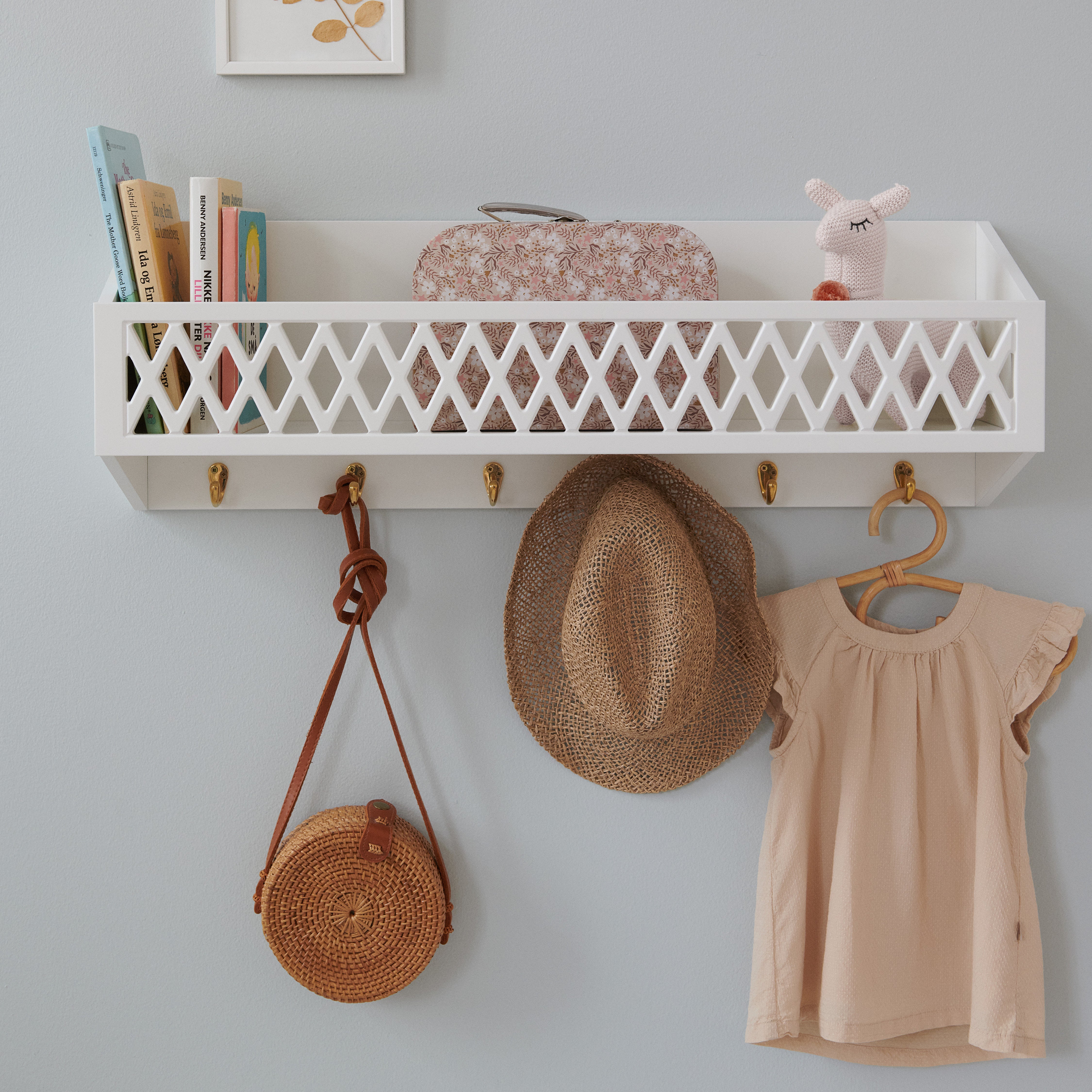 Harlequin Shelf with Hooks - White