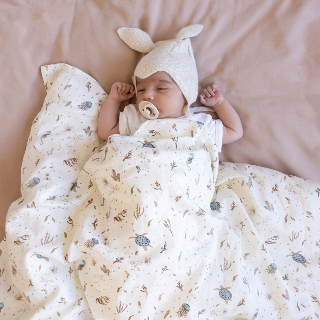 Bedding set, Baby, 70x100cm - GOTS Sea Garden