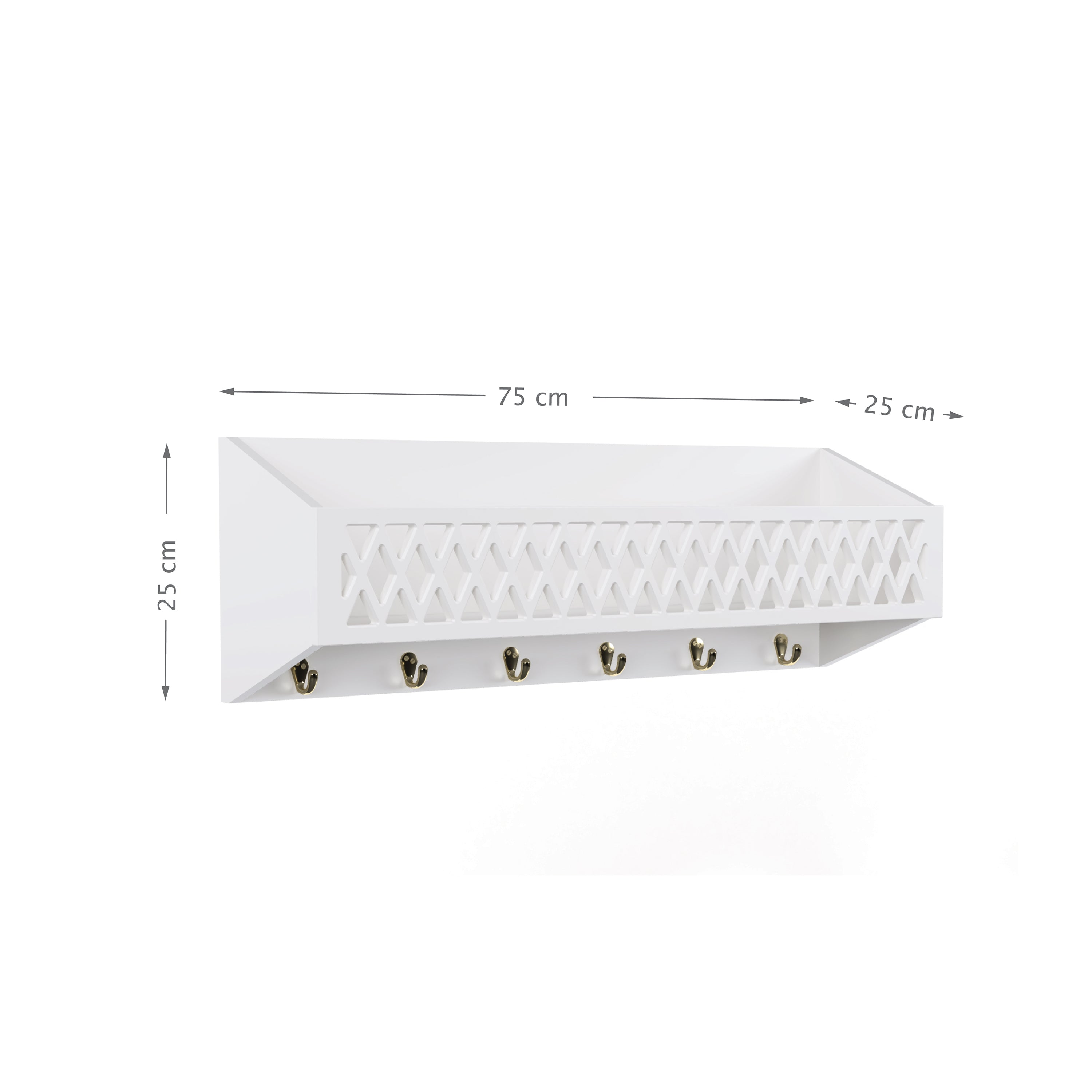 Harlequin Shelf with Hooks - White