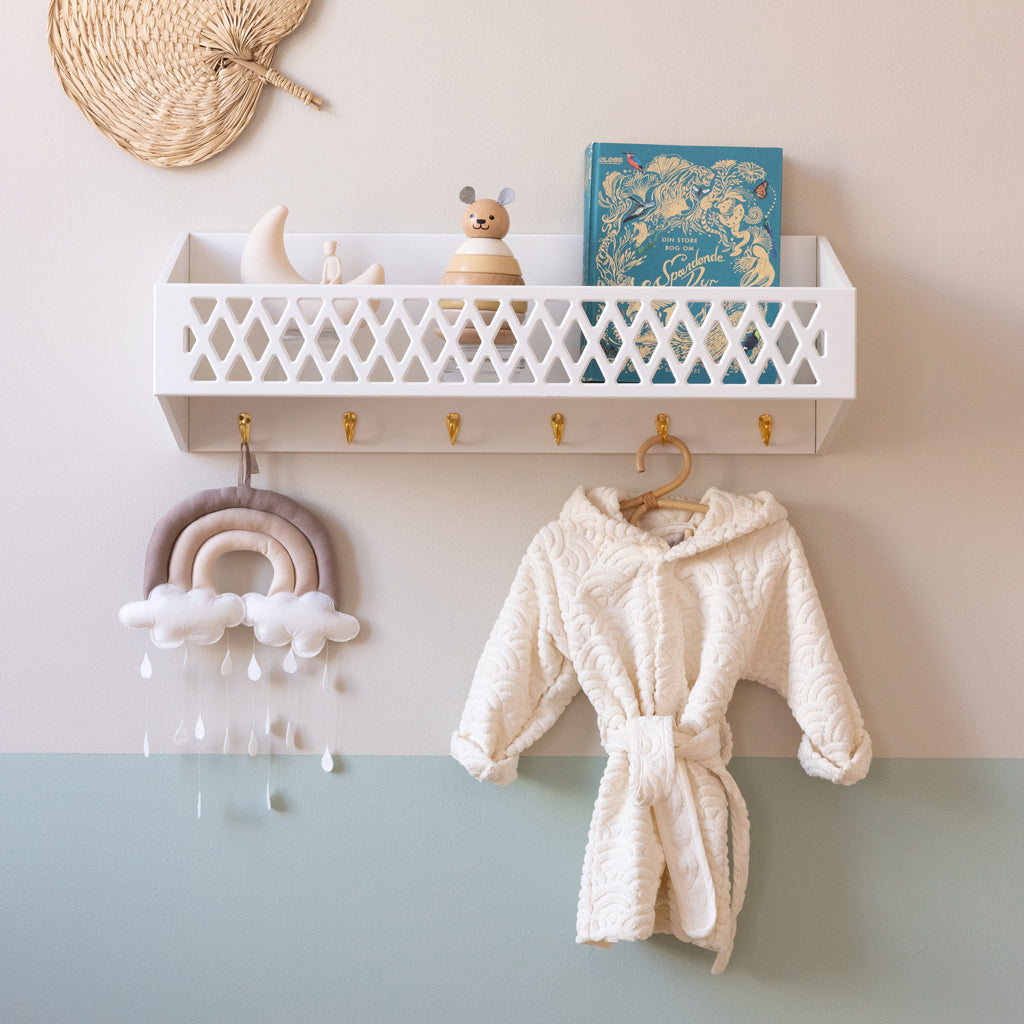 Harlequin Shelf with Hooks - White