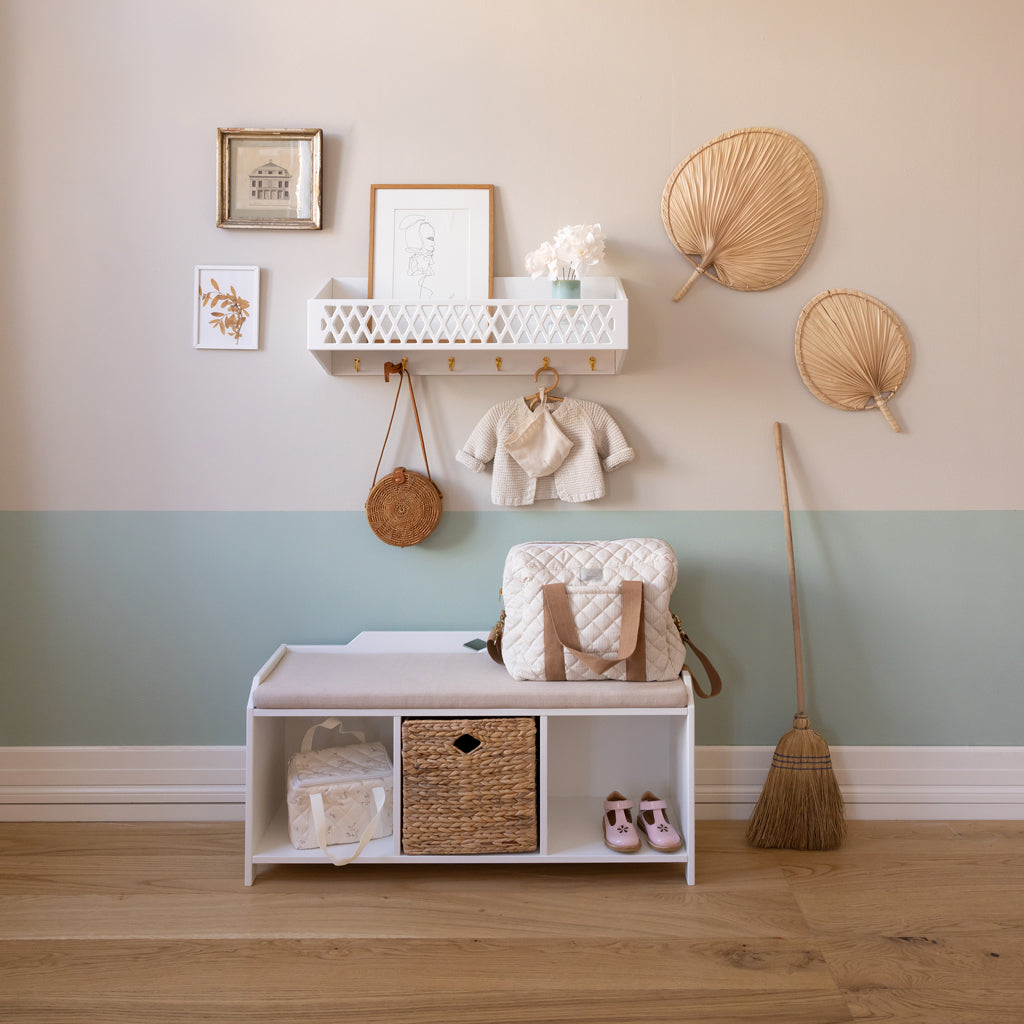 Harlequin Shelf with Hooks - White