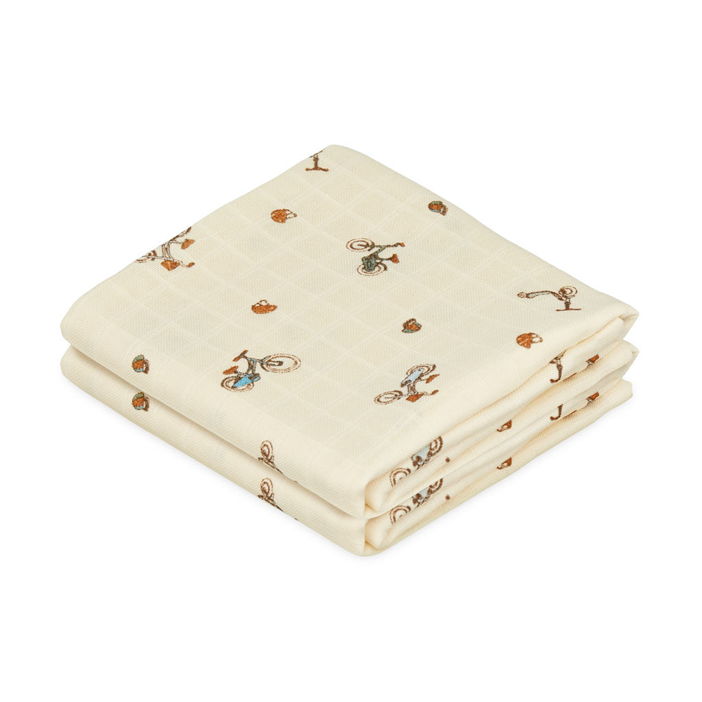 Muslin Cloth, Printed, 2-pack - GOTS - Bicycles