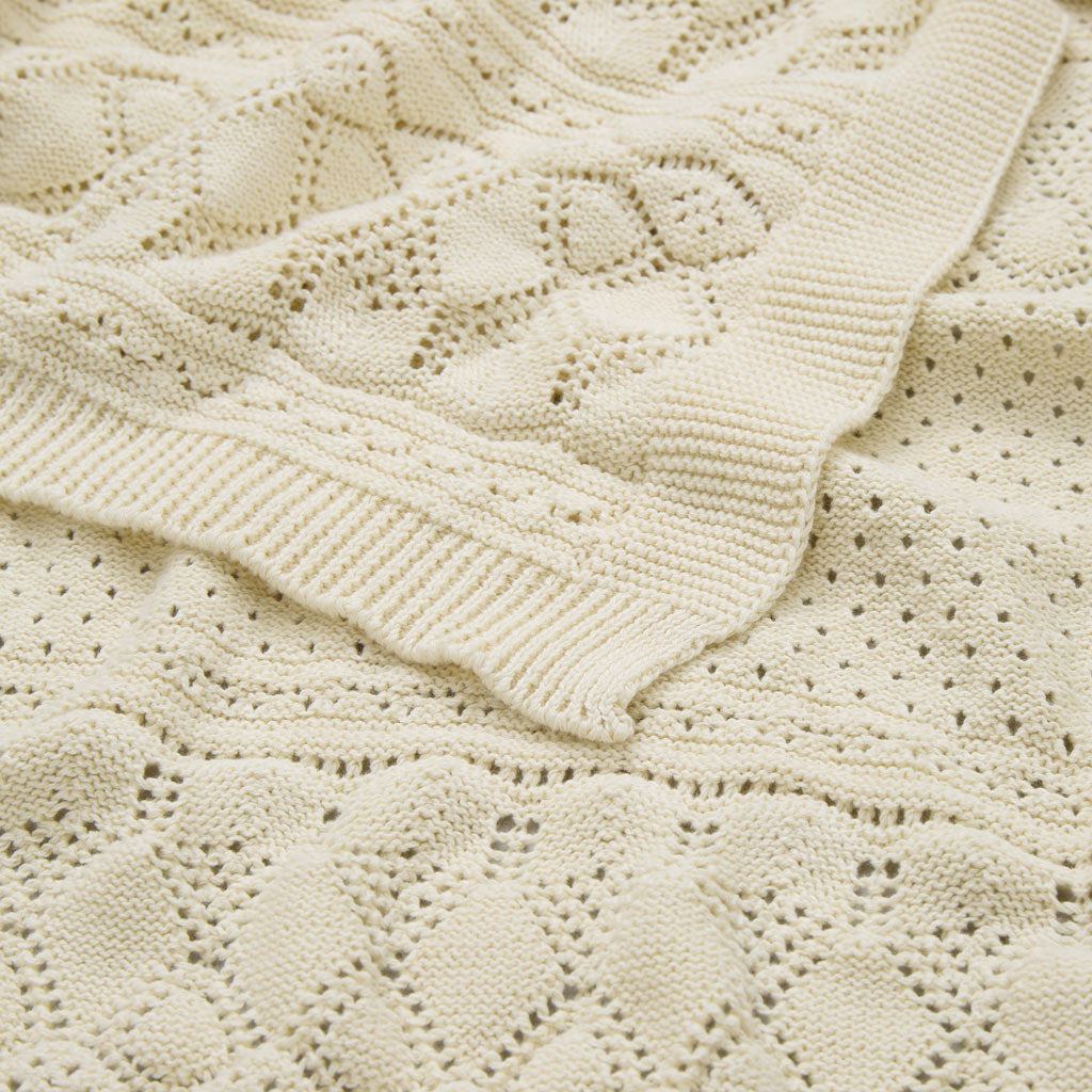 Pointelle Baby Knit Throw - GOTS - Off White