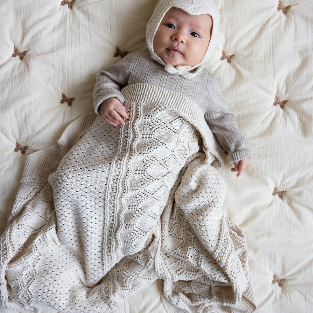 Pointelle Baby Knit Throw - GOTS - Off White