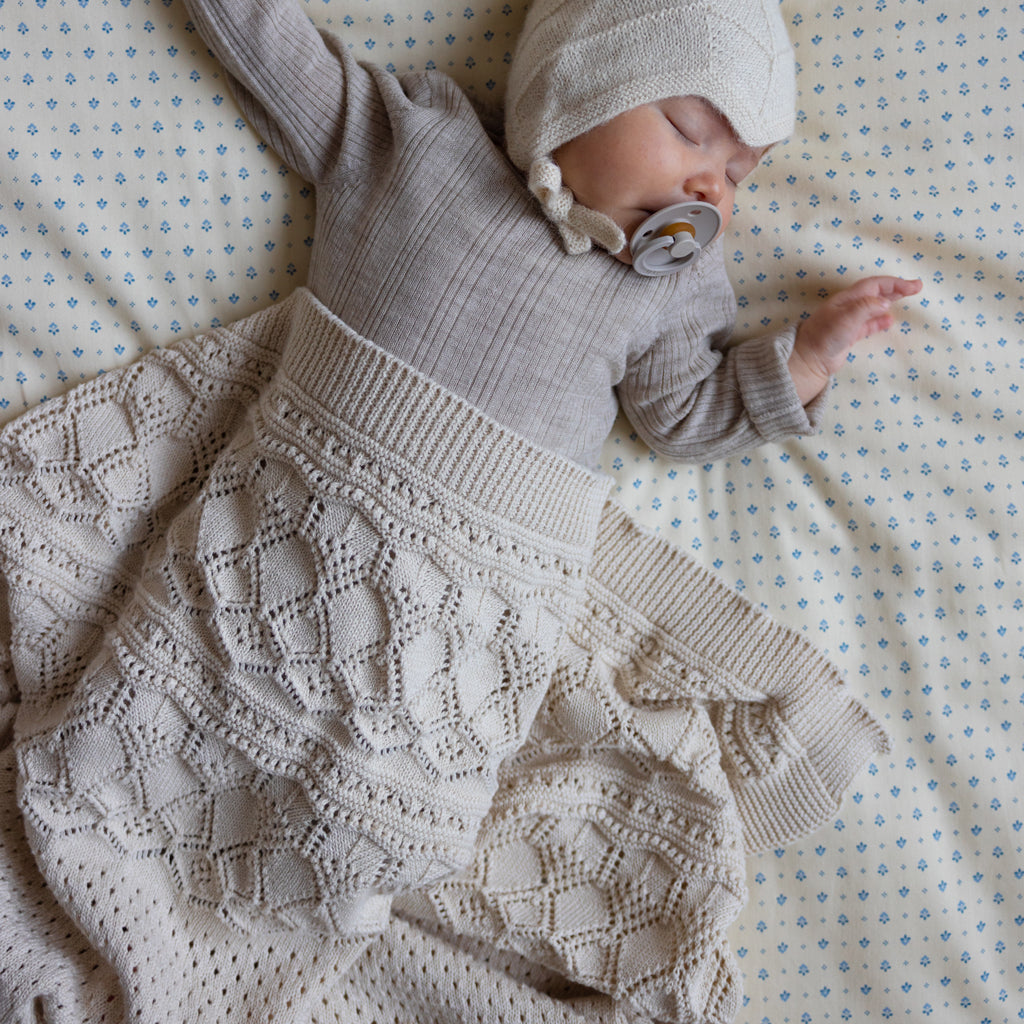 Pointelle Baby Knit Throw - GOTS - Off White