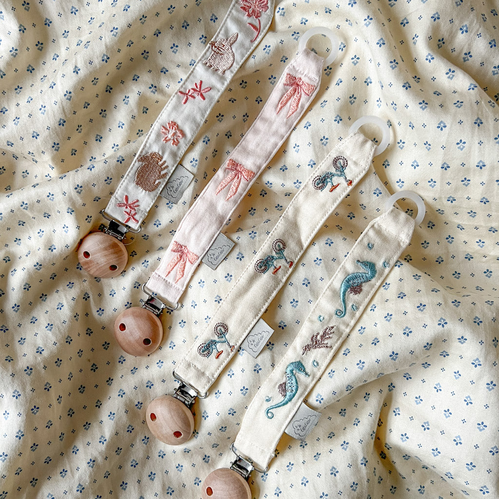 Embroidered Pacifier Holder - GOTS - Bicycles