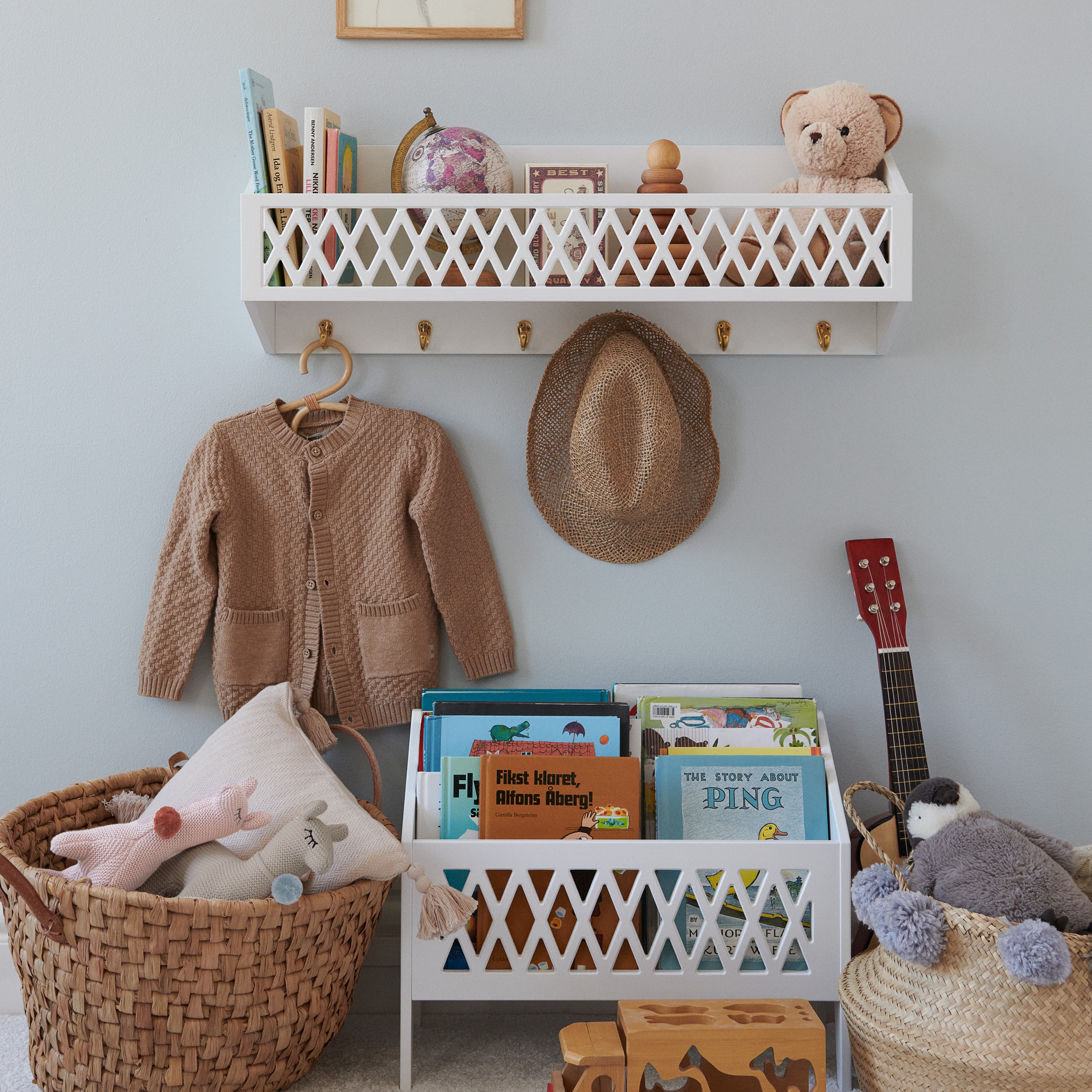 Harlequin Shelf with Hooks - White